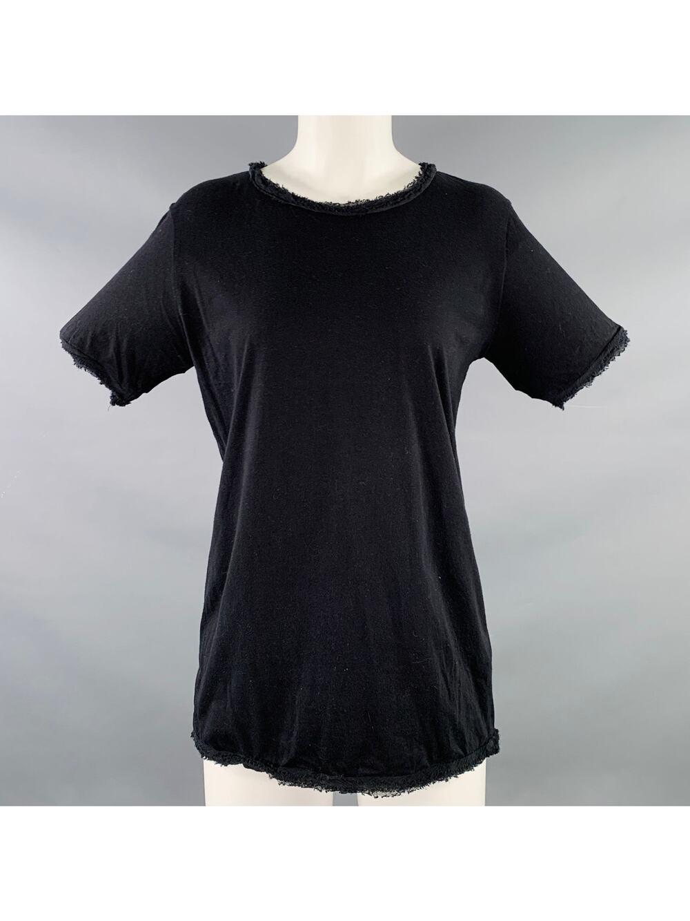 LANVIN Size M Black Cotton Silk Raw Edge T-Shirt